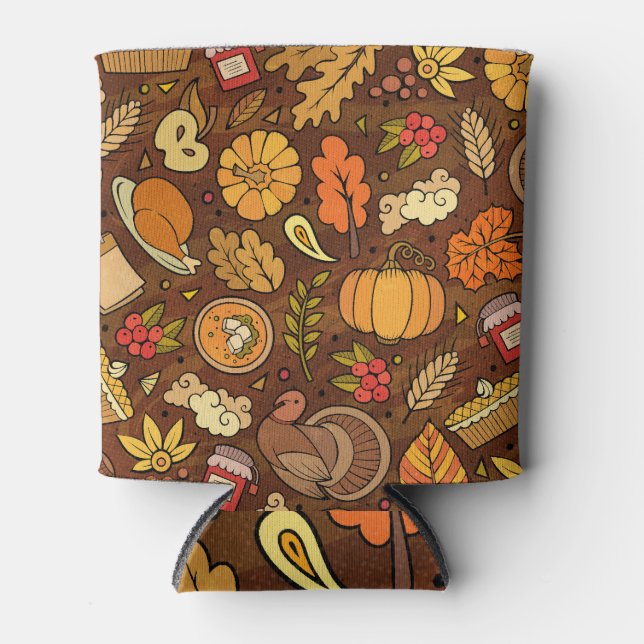 Thanksgiving items: cartoon colourful pattern. can cooler (Front)