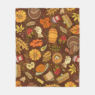Thanksgiving items: cartoon colourful pattern. fleece blanket