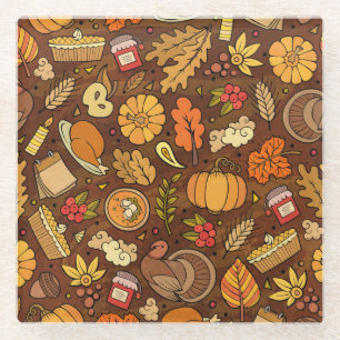 Thanksgiving items: cartoon colourful pattern. glass coaster