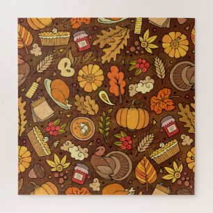 Thanksgiving items: cartoon colourful pattern. jigsaw puzzle