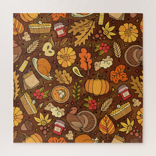 Thanksgiving items: cartoon colourful pattern. jigsaw puzzle (Vertical)