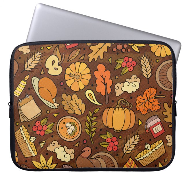Thanksgiving items: cartoon colourful pattern. laptop sleeve (Front)