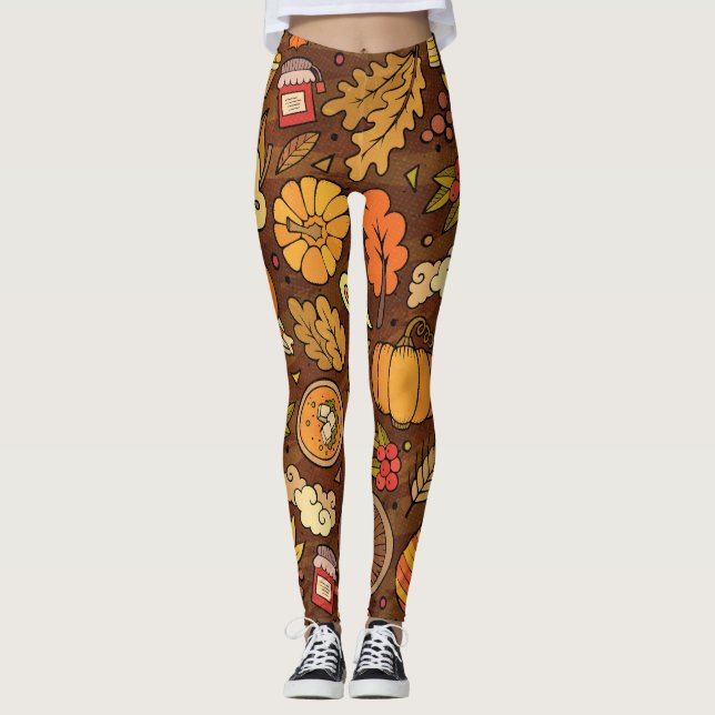 Thanksgiving items: cartoon colourful pattern. leggings (Front)