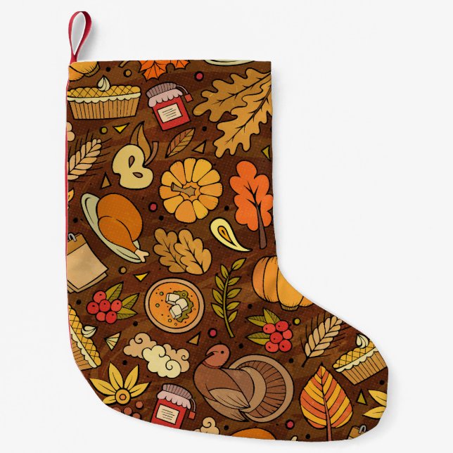 Thanksgiving items: cartoon colourful pattern. small christmas stocking (Front)