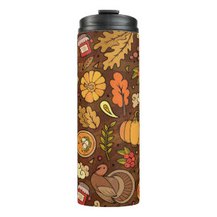 Thanksgiving items: cartoon colourful pattern. thermal tumbler