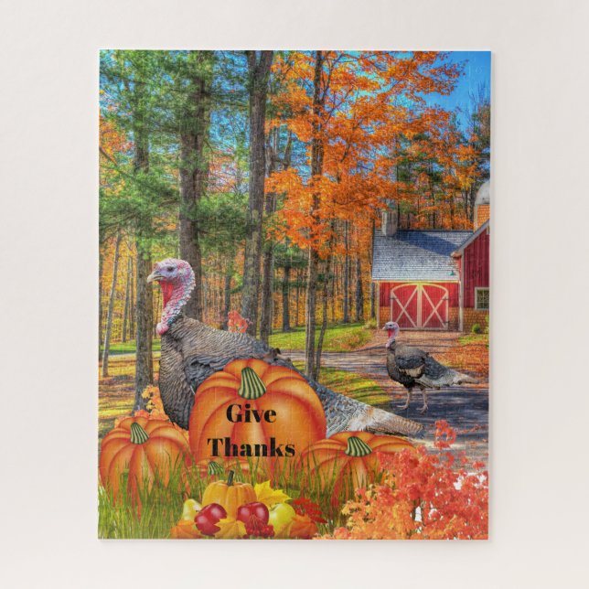 Thanksgiving Landscape with  Wild Turkey / Holiday Jigsaw Puzzle (Vertical)