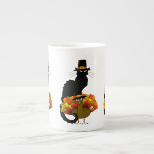 Thanksgiving Le Chat Noir With Turkey Pilgrim Bone China Mug
