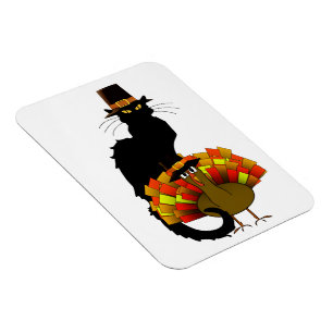 Thanksgiving Le Chat Noir With Turkey Pilgrim Magnet