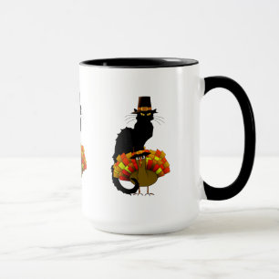 Thanksgiving Le Chat Noir With Turkey Pilgrim Mug
