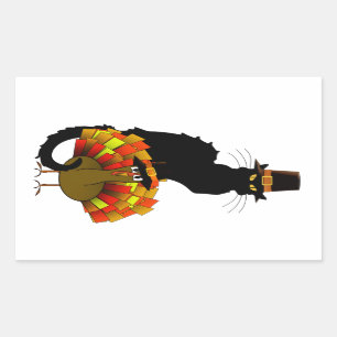 Thanksgiving Le Chat Noir With Turkey Pilgrim Rectangular Sticker
