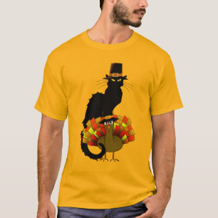 Thanksgiving Le Chat Noir With Turkey  T-Shirt
