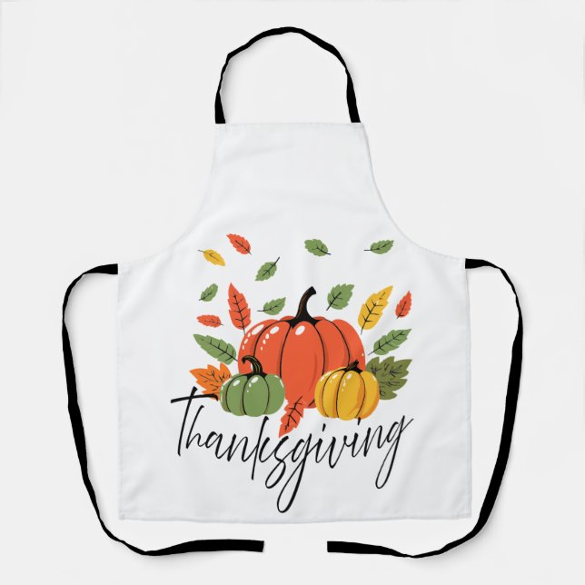 Thanksgiving Leaves and Pumpkin in Autumn colours Apron (Front)