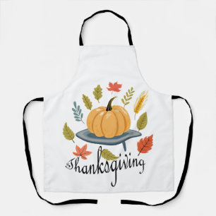 Thanksgiving Leaves and Pumpkin in Autumn colours Apron