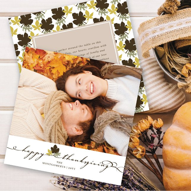Thanksgiving Leaves Simple Flourish Photo Holiday Card (Creator Uploaded)