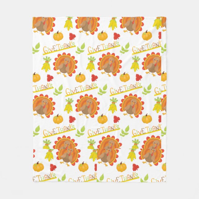Thanksgiving Leaves snd Turkey  Fleece Blanket (Front)