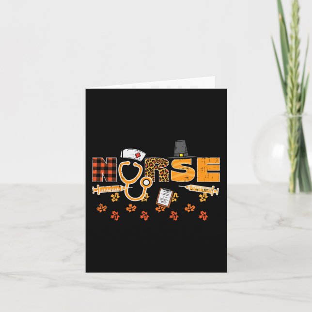Thanksgiving Leopard Plaid Nurse Fall Scrub Top RN Card (Front)