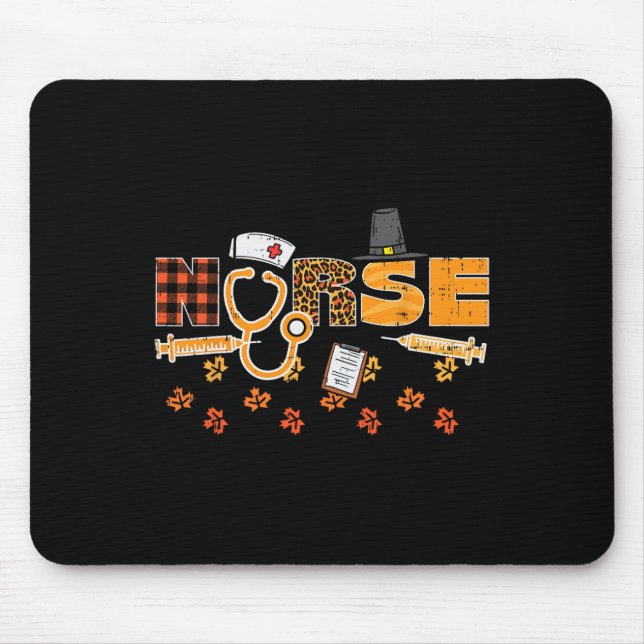 Thanksgiving Leopard Plaid Nurse Fall Scrub Top RN Mouse Pad (Front)