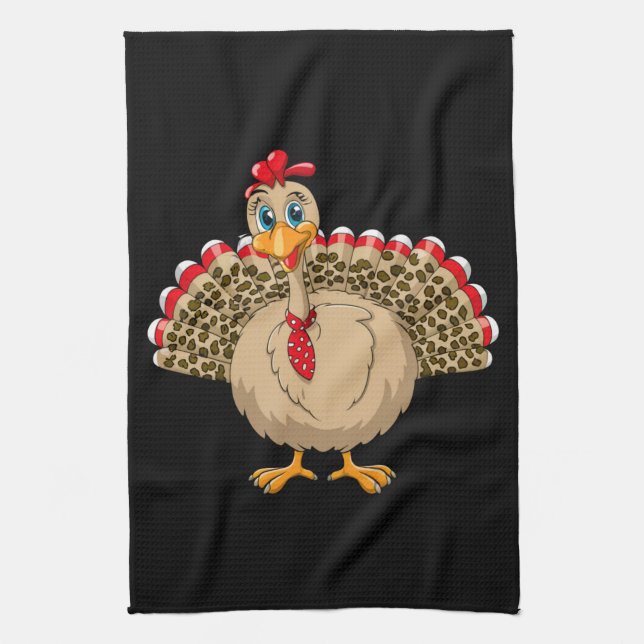 Thanksgiving Leopard Turkey Thanksgiving Autumn  Tea Towel (Vertical)