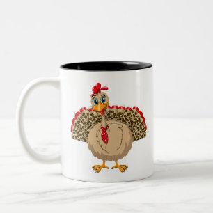 Thanksgiving Leopard Turkey Thanksgiving Autumn Two-Tone Coffee Mug