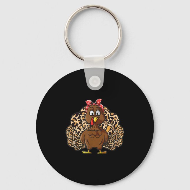 Thanksgiving Leopard Turkey Women Girl Autumn Fall Key Ring (Front)