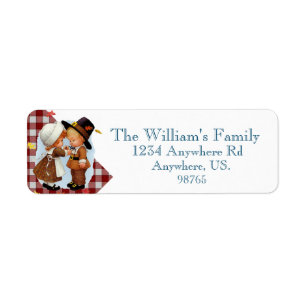 Thanksgiving little pilgrims sapphire holiday return address label
