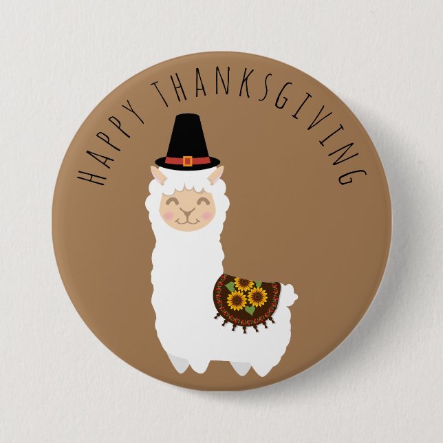 Thanksgiving Llama 7.5 Cm Round Badge (Front)