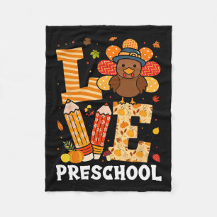 Thanksgiving Love Preschool Teacher Turkey Autumn Fleece Blanket