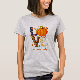 Thanksgiving Lunch Lady Pumpkin Love Leopard Fall T-Shirt
