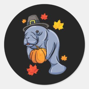 Thanksgiving Manatee Pilgrim Fall Pumpkin Dugong  Classic Round Sticker