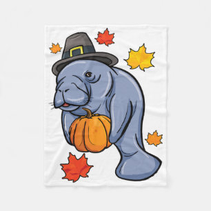 Thanksgiving Manatee Pilgrim Fall Pumpkin Dugong Fleece Blanket