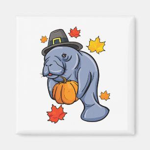 Thanksgiving Manatee Pilgrim Fall Pumpkin Dugong Magnet