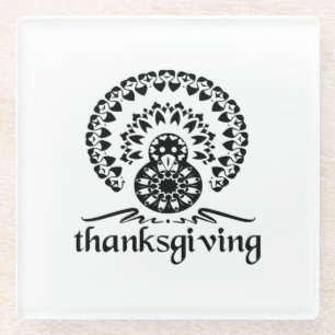 Thanksgiving Mandala Turkey Boho Folk Art Glass Coaster