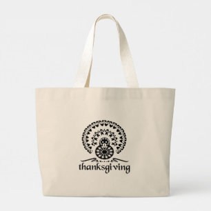 Thanksgiving Mandala Turkey Boho Folk Art Large Tote Bag