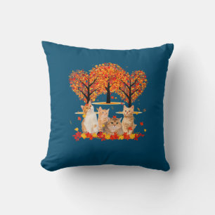 Thanksgiving Maple Cat Heart Shape Tree Leaf Cushion