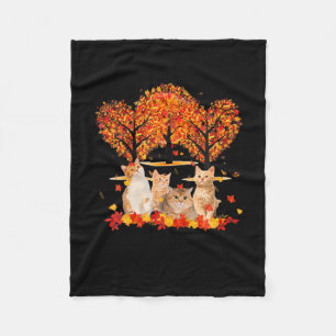 Thanksgiving Maple Cat Heart Shape Tree Leaf Fleece Blanket