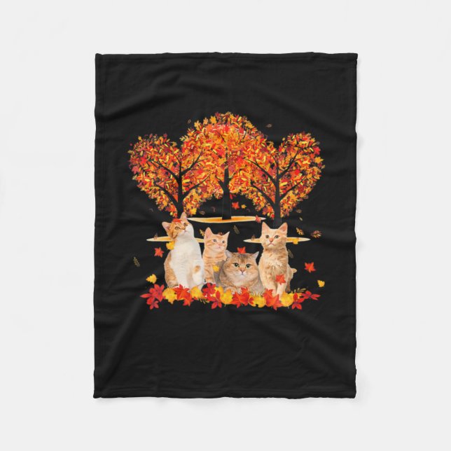 Thanksgiving Maple Cat Heart Shape Tree Leaf Fleece Blanket (Front)