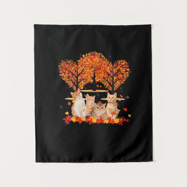 Thanksgiving Maple Cat Heart Shape Tree Leaf Tapestry (Front)