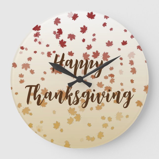 Thanksgiving Maple Leaves Large Clock (Front)