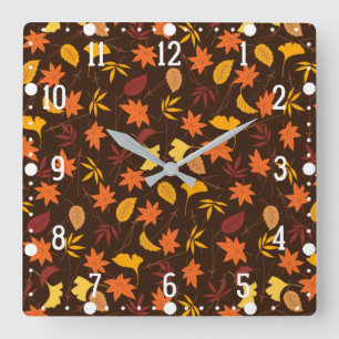 Thanksgiving Maple Leaves Pattern  Square Wall Clock