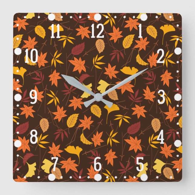 Thanksgiving Maple Leaves Pattern  Square Wall Clock (Front)