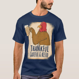 Thanksgiving Men Thankful Grateful Blessed Turkey T-Shirt