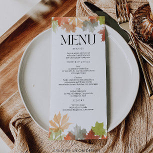 Thanksgiving Menu Card Autumn Leaves Table Decor