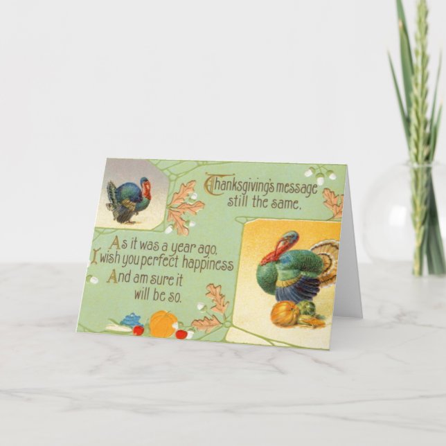 Thanksgiving Message Turkeys Vintage Greeting Card (Front)