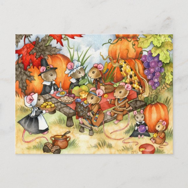 Thanksgiving Mice - Cute Postcards (Front)