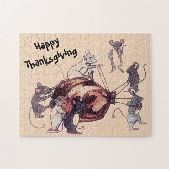 THANKSGIVING MICE STEAL TURKEY JIGSAW PUZZLE (Horizontal)