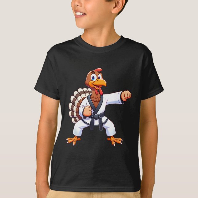 Thanksgiving Mma Kickboxing Judo Karate Turkey Kid T-Shirt (Front)