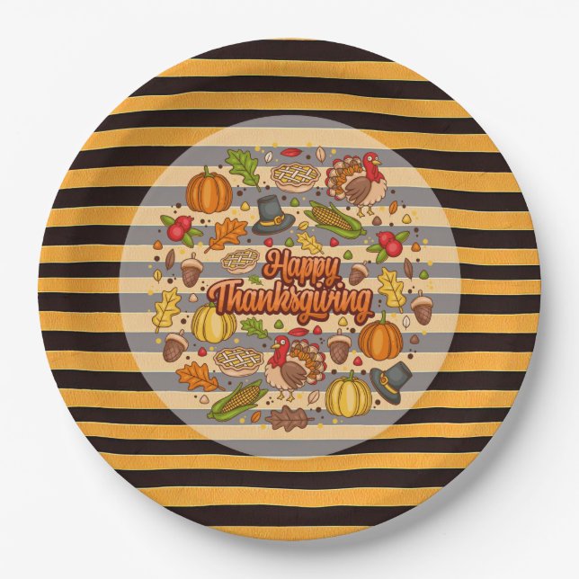 Thanksgiving Modern Beautiful Autumn Collection Paper Plate (Front)