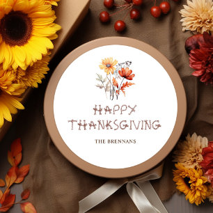 Thanksgiving Modern Elegant Floral Fall Wildflower Classic Round Sticker