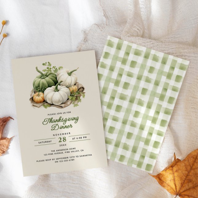 Thanksgiving Modern Rustic Watercolor Pumpkins Invitation (Creator Uploaded)
