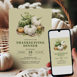 Thanksgiving Modern Rustic Watercolor Pumpkins Invitation